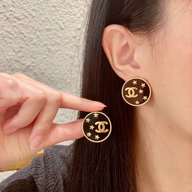 Chanel Star Round Double C Earrings