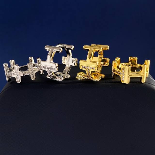 am94 Hermes Fashion Polished Diamond H Letter Hoop Earrings Made Of Brass, 2