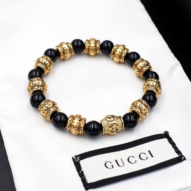 gucci Vintage Obsidian Beaded Bracelet