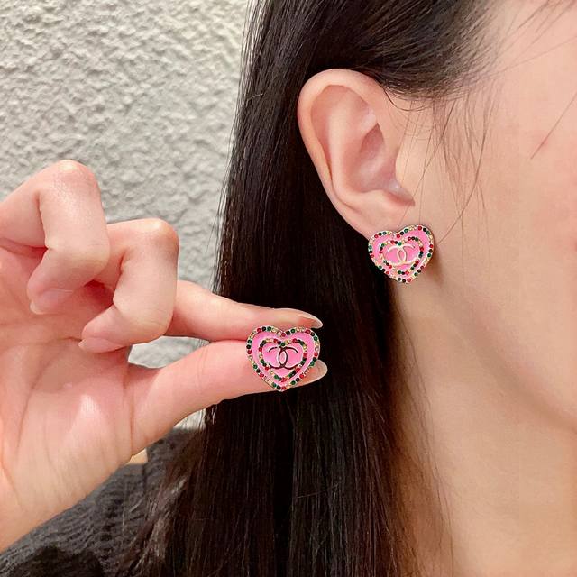 Chanel Heart Diamond Double C Earrings