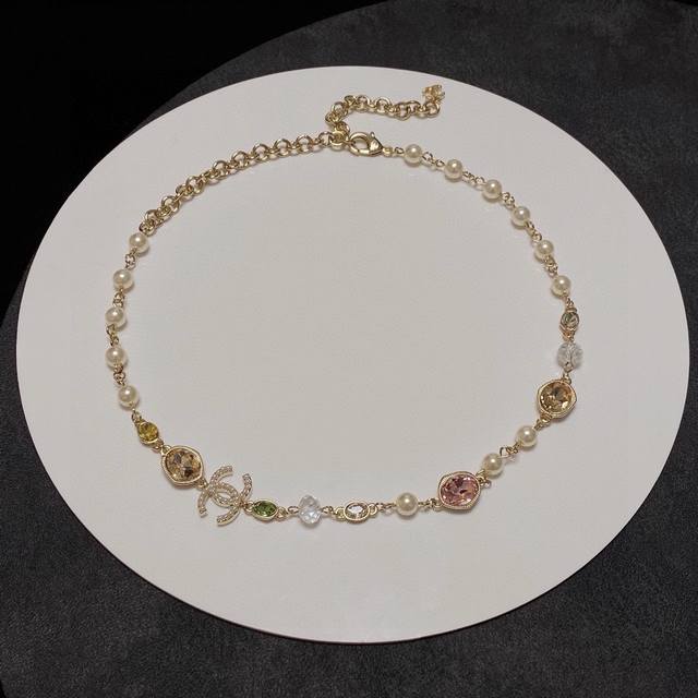 chanel Chanel Colored Diamond Crystal Necklace Classic Hot Hit Hit Big Brand