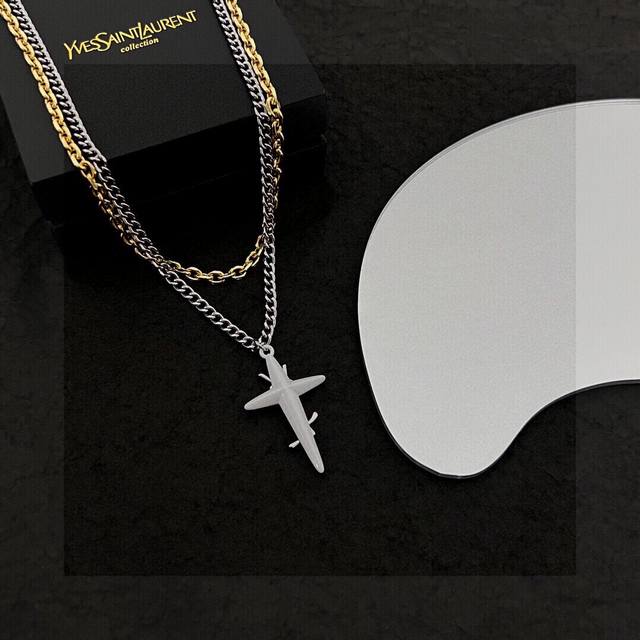 Ysl Saint Laurent Letter Necklace Original Brass Material Elegant Abstract Bold