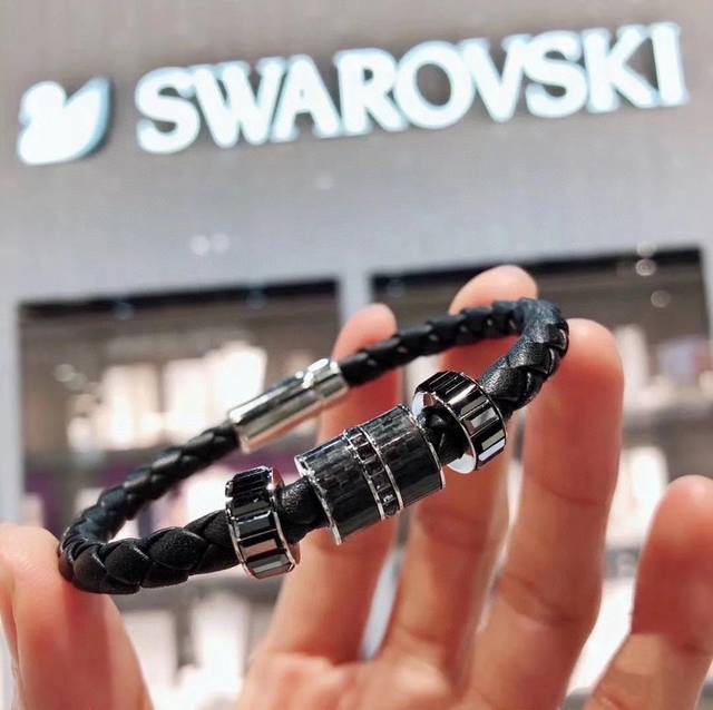Swarovski Couple's Lucky Bead Black Leather Bracelet This Exquisitely Crafted Br