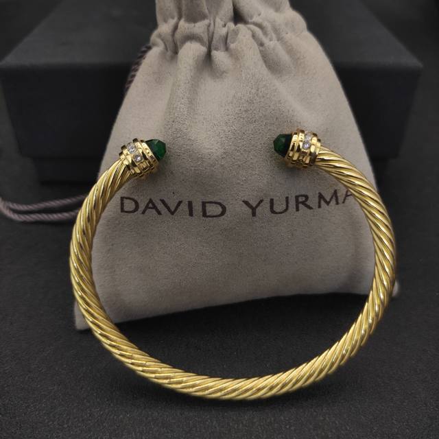 David Yurman 5Mm Gold Diamond Bracelet With Dark Green Diamonds. Recommended For