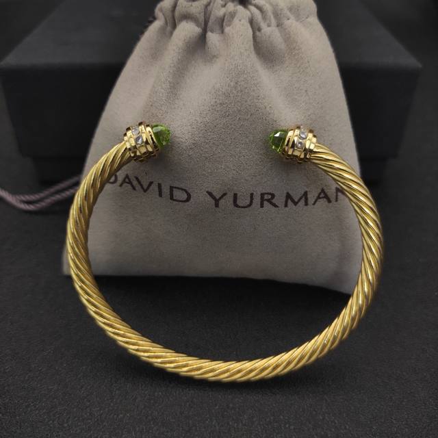 David Yurman 5Mm Gold Diamond Light Green Diamond Bracelet Recommended For Wrist