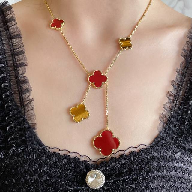 v Gold Plated Vca High-Grade Tiger Eye Red Shell Six-Flower Four-Leaf Clover