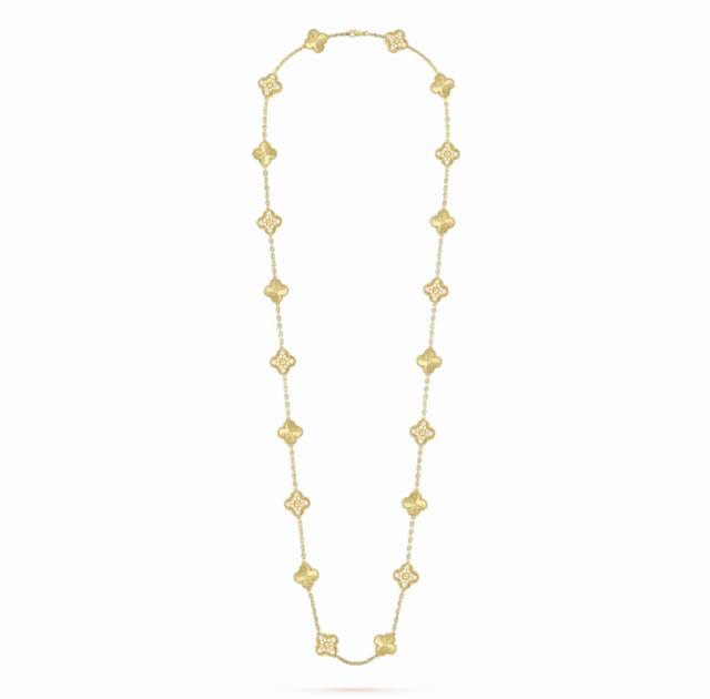 v Gold Plated Vca High-End Diamond 20-Flower Four-Leaf Clover Necklace Cleef&