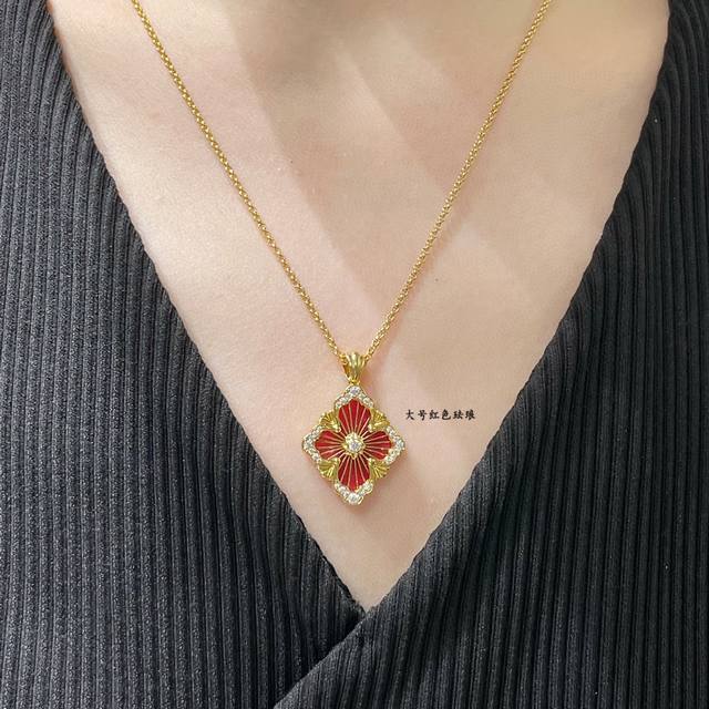 v Gold Buccellati Large Opera House Series Red Enamel Necklace Retro Palace S