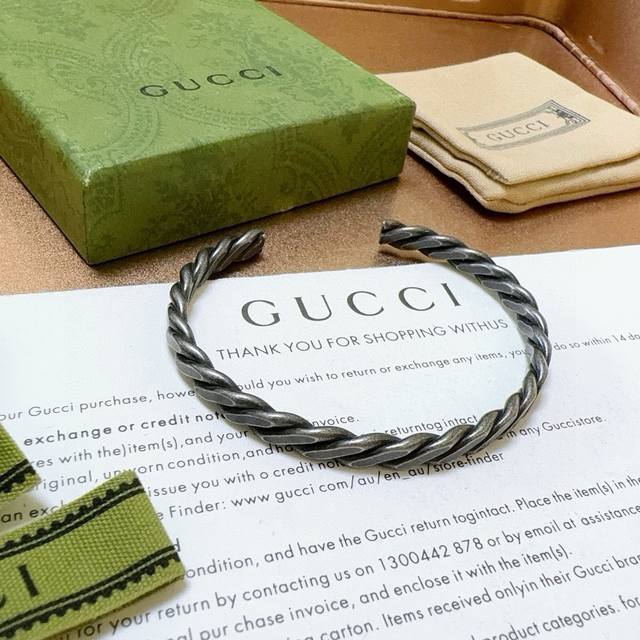 Gucci Bracelet, Handmade In Antique Silver, The Latest Model, With A Higher Grad