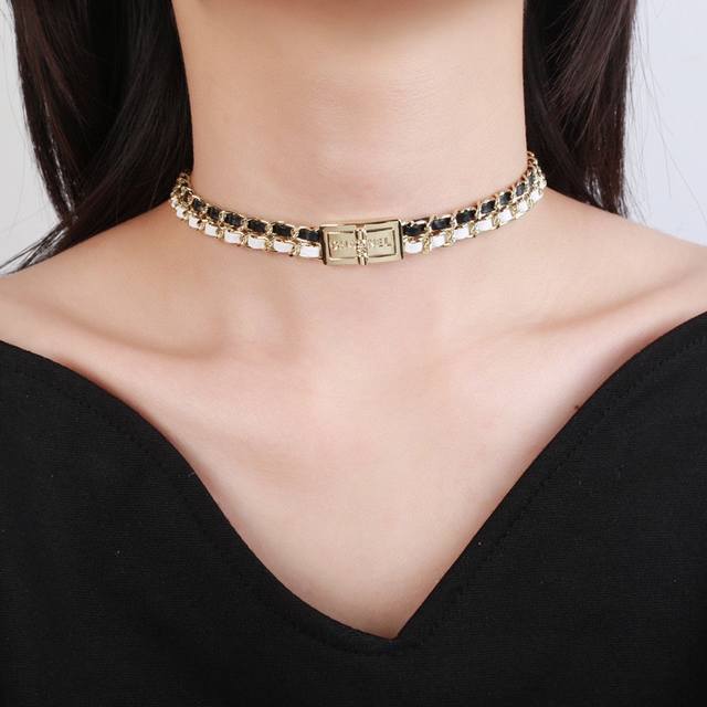 Chanel New Black And White Lambskin Necklace, New Double C Craftsmanship, Origin
