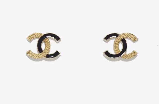 chanelgold-Rimmed Embossed Black Enamel Double C Earrings The Classic Double
