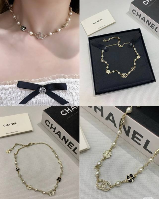 Chanel Black And White Camellia Pearl Short Necklace 25 Spring And Summer Latest