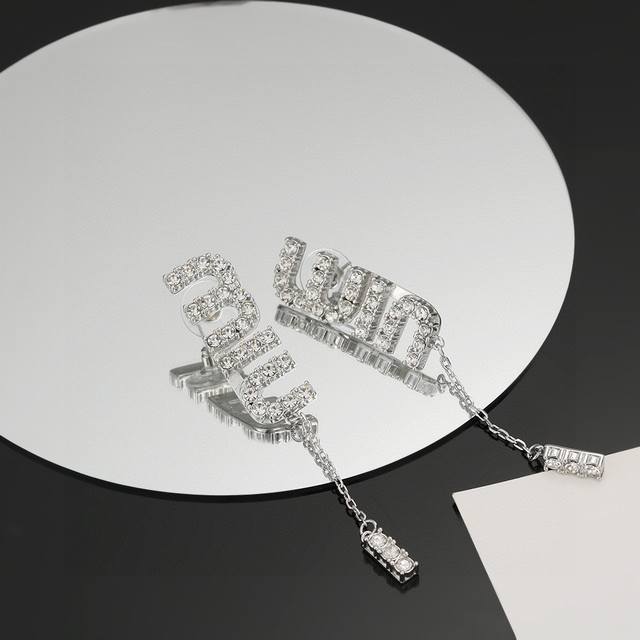Miu Miu's New Swarovski Crystal Full Diamond Chain Earrings. Original Material: