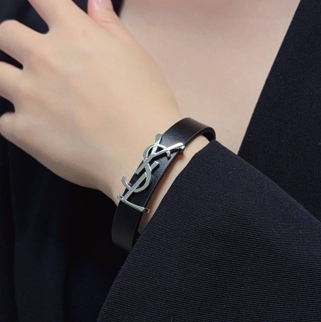 Latest Model Ysl Saint Laurent Letters High Quality Gold Silver Leather Bracelet