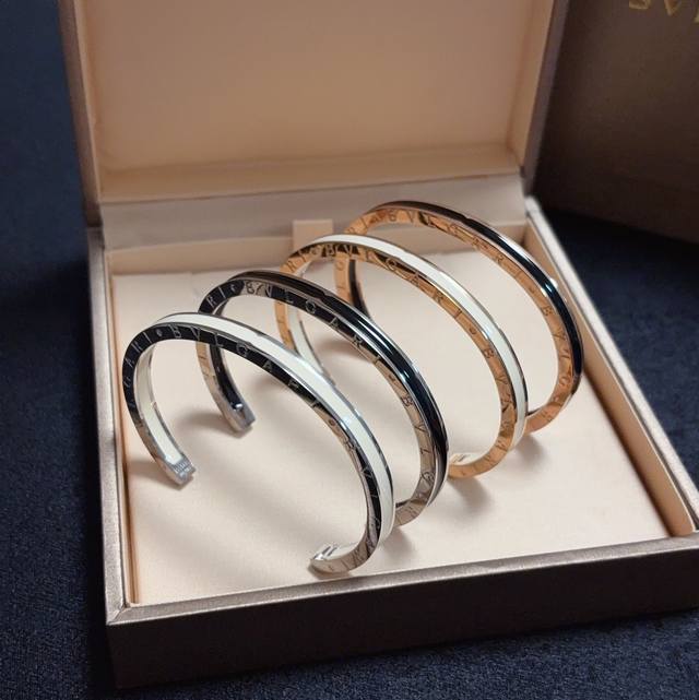 Bvlgari High-Quality Neutral Style Open Beige Black Oil-Drip Bracelet Very Versa