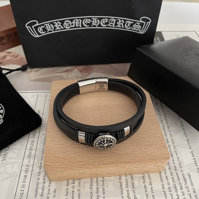 chrome He Rts Chrome Hearts Same Style Retro Classic Leather Bracelet Genuine