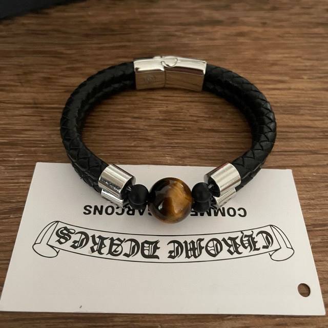 Counter Quality Chrome Hearts Classic Retro Tiger Eye Leather Bracelet With Conc