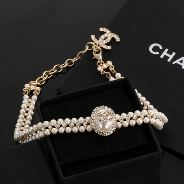 chanel Chanel Oval Pearl And Diamond Double-Layer Necklace, Heavily Woven And