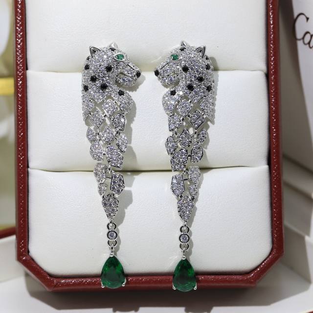 Luxury Cartier Tassel Long Leopard Paint Diamond Earrings Round Earrings Hot-Sel