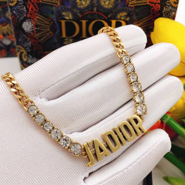 No.Dxl0085 Dior Letter Necklace Jadior Chain With Diamonds On Both Sides