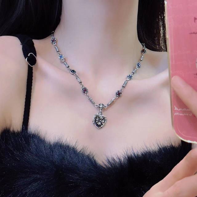 Sweet Cool Style Diamond Heart Eight-Pointed Star Necklace Female Ins Creative D