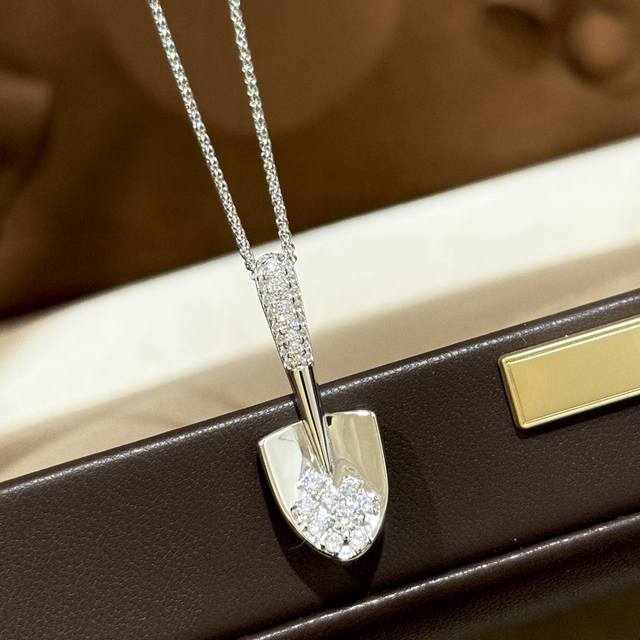 a5841 Sterling Silver Gold Shovel Small Shovel Diamond Necklace. The Shovel H
