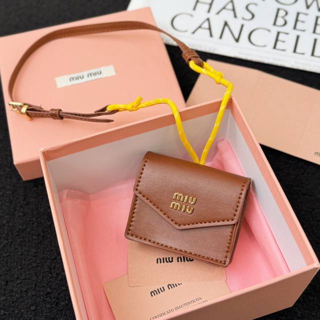 New Product In 3 Colors -Miumiu Leather Earphone Bag Lanyard Pendant -This Leath