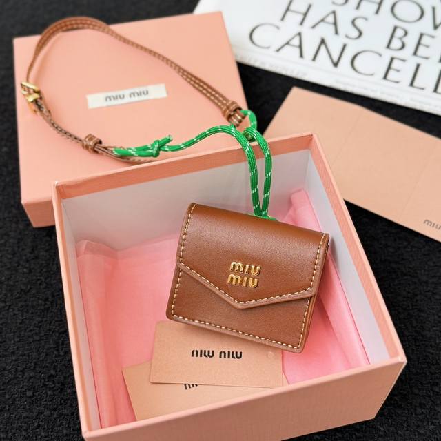 New Product In 3 Colors -Miumiu Leather Earphone Bag Lanyard Pendant -This Leath