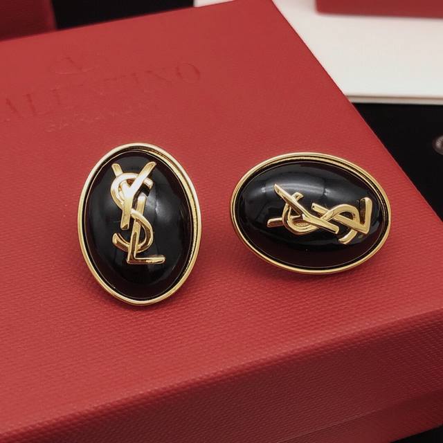 No.Yed0076 Yvessaintlauren*Latest Black Oval Earrings Consistent With Zp Brass M