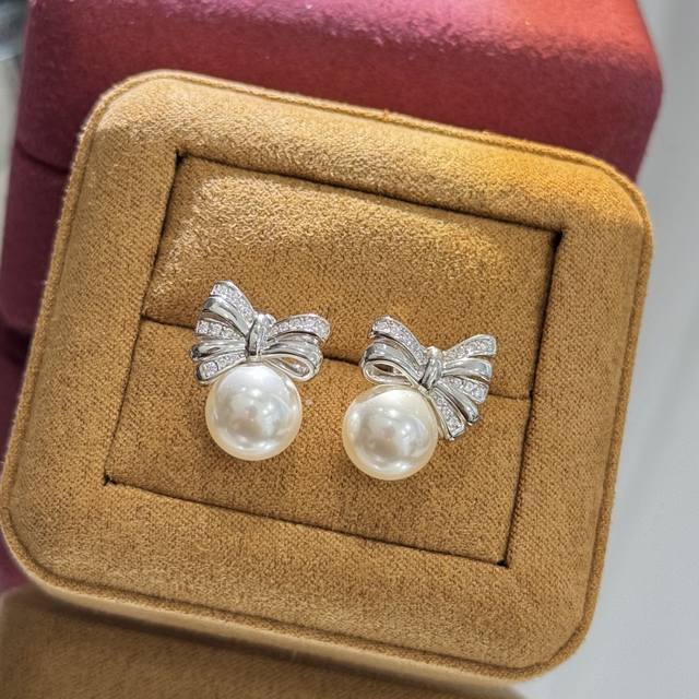 a4167 Bow Pearl Earrings Sweet Girl Heart New Elegant Noble Temperament Age R