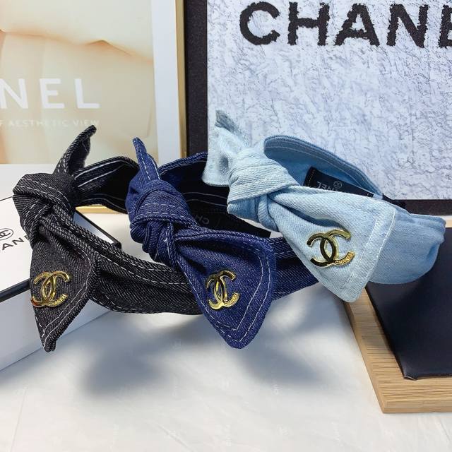 chanel Xiaoxiang Chanel Headband Denim Bow Simple Logo Light Luxury Style Hea