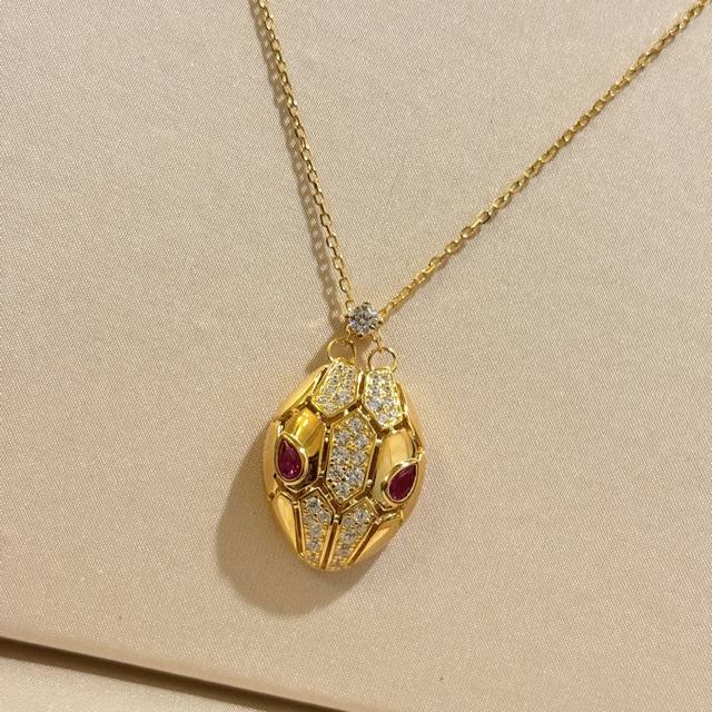 Year Of The Snake Series Ruby Snake Head Half Diamond Hollow Large Necklace Sele