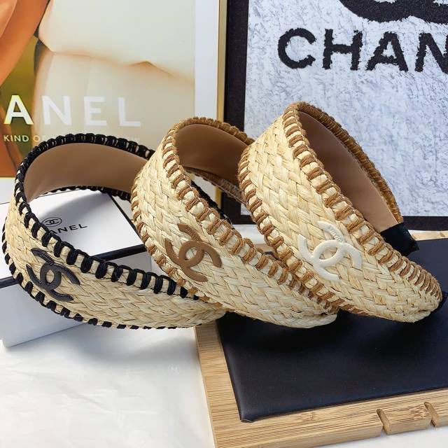 chanel Xiaoxiang Chanel Headband Woven Raffia Leather Logo Light Luxury Style
