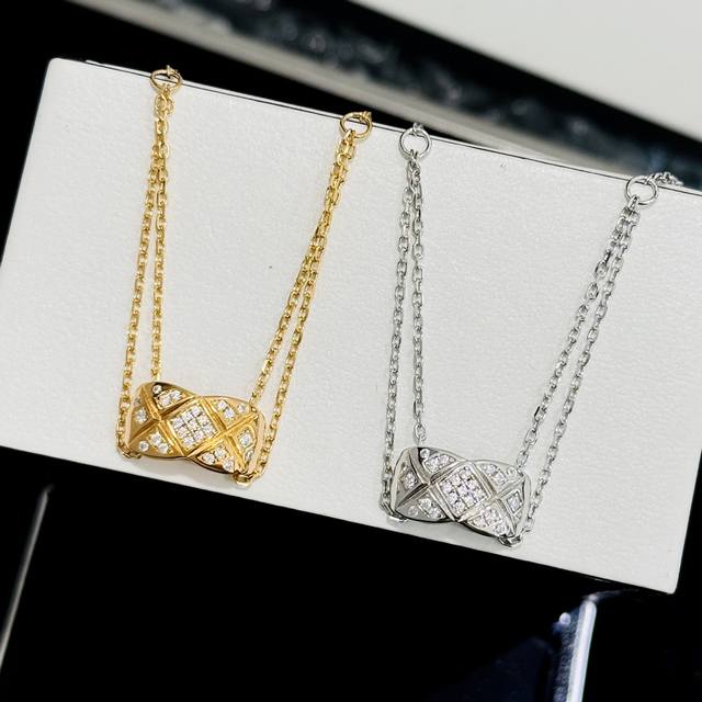 sy107 Coco Smooth Diamond Double-Layer Chain Necklace With Full Diamonds. Sim