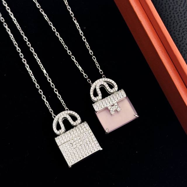 a5147 Hot New Kelly Bag Pink Chalcedony Double-Sided Necklace High-End Custom