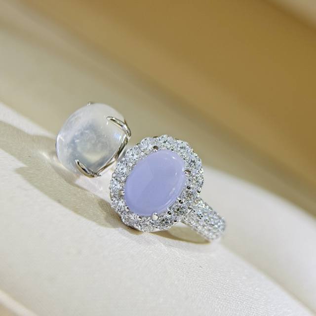 a4137 Rich Woman Series Water Jade With Violet Chalcedony Egg Ring Jade Egg I