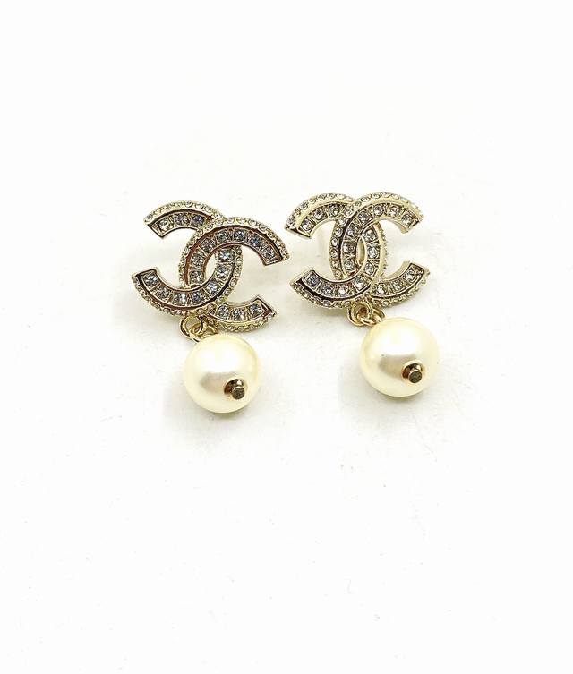 chanel Chanel Double Row Diamond Double C Pearl Earrings, High-End Quality, S