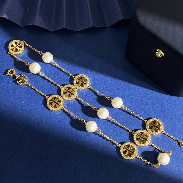 tl92 Tory Burch Tory Burch Fashion Temperament Pearls Inlaid Diamond Round Ho