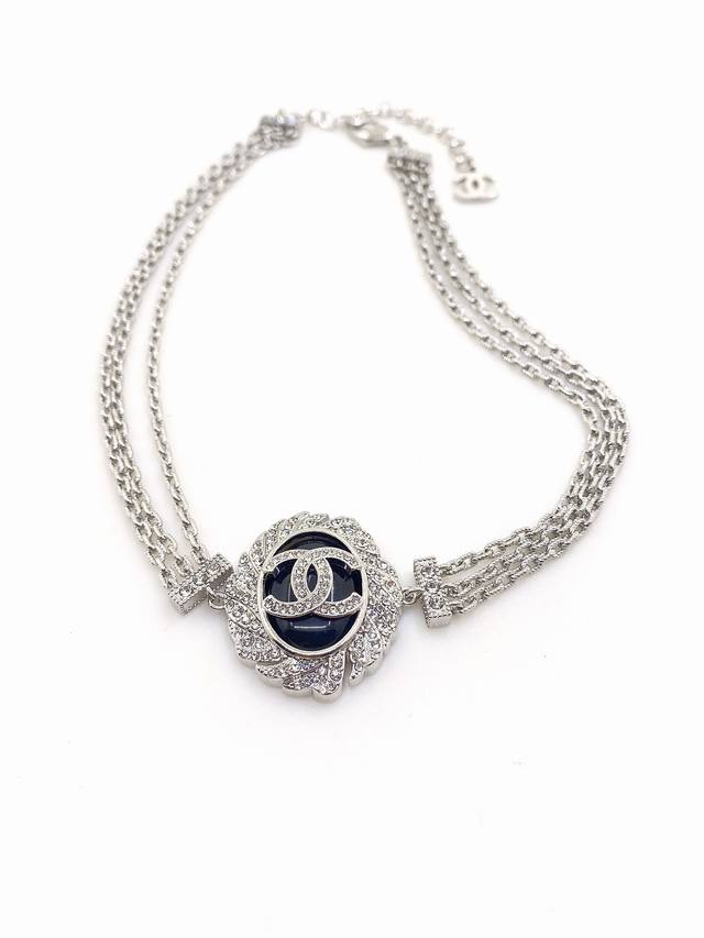 chanel Latest Full Diamond Oval Black 3-Layer Necklace Consistent With Z Batc