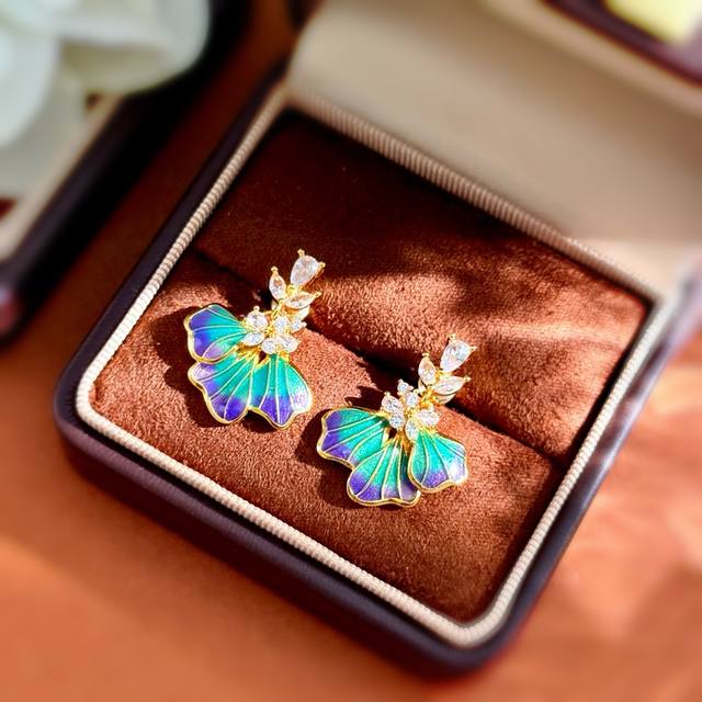 Necklace Earrings Ring Chinese Style Classical Light Luxury Diamond Enamel Oil D