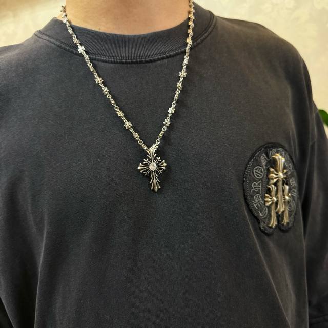 New Counter Quality Chrome Hearts Chrome Hearts Cross Flower Necklace White Diam