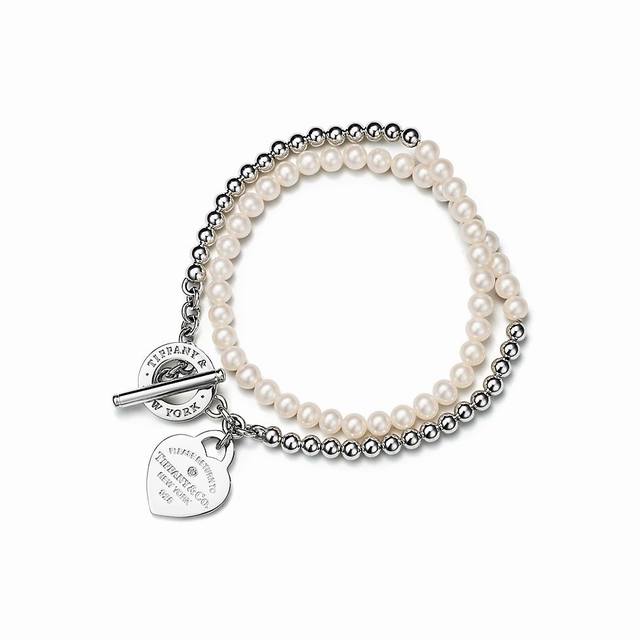 New Tiffany Tiffany Ot Buckle Double Circle Pearl Bracelet Single Peach Heart Ot