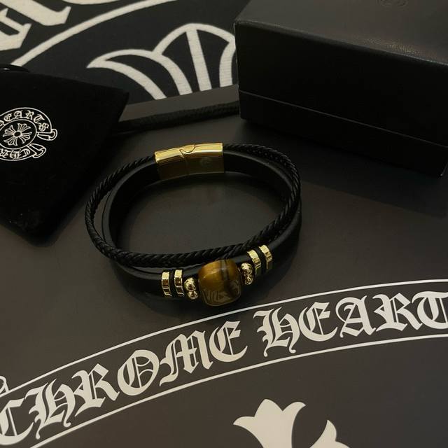 New Counter Quality Chrome Hearts Leather Bracelet With Concave And Convex Shape