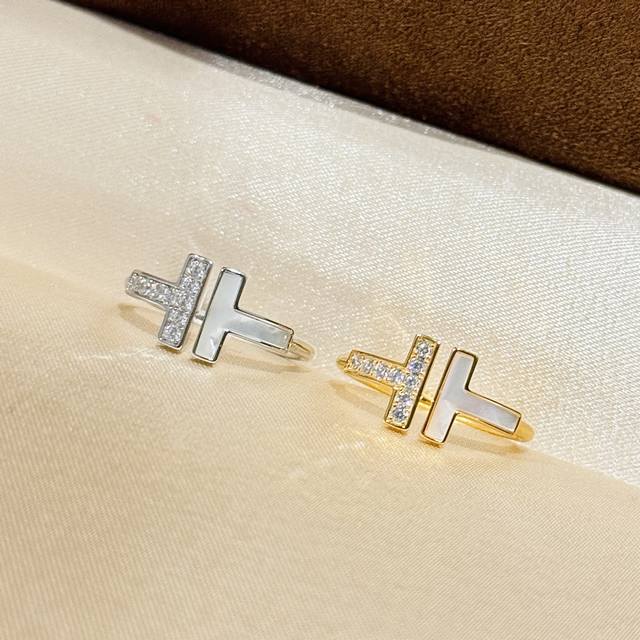a1791 Two T Series White Mother-Of-Pearl Asymmetrical Open Double T Diamond R