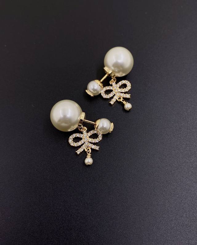 d*Or Latest Model Large And Small Pearl Bow Earrings Consistent Zp Brass Mate
