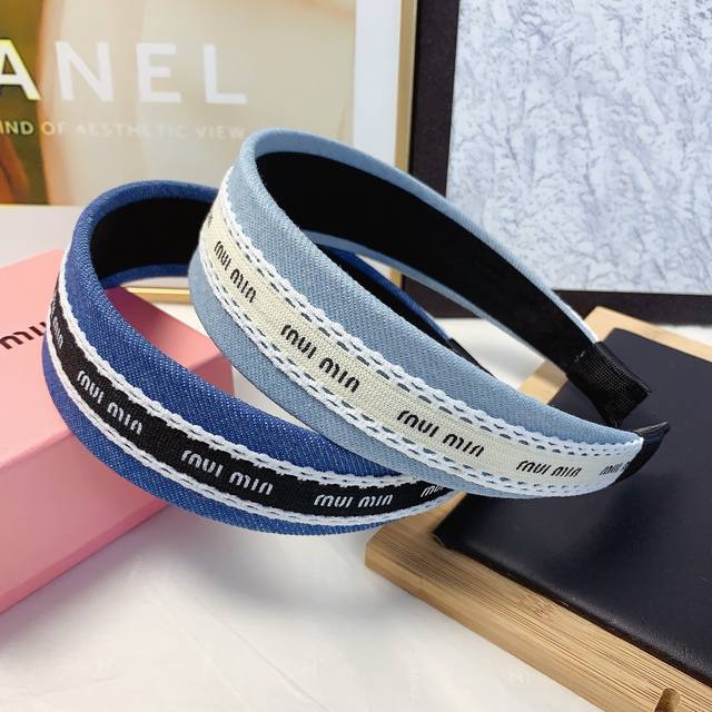 miumiu Miu Miu Miumiu Headband Denim Ribbon Light Luxury Style Headband Tempe
