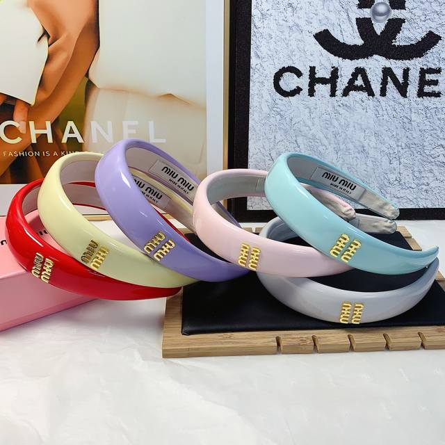 miumiu Miu Miu Miumiu Headband Candy Color Patent Leather Logo Light Luxury S
