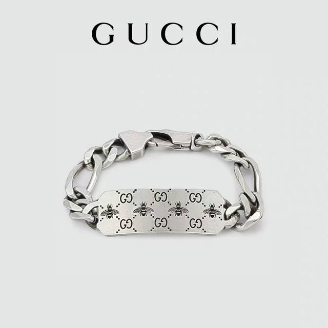 New Year Gift] New Gucci Gg And Bee Engraved Silver Bracelet For Women And Men
