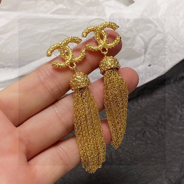 Chanel High-End Double C Long Antique Gold Tassel Earrings, The Only Original Pr