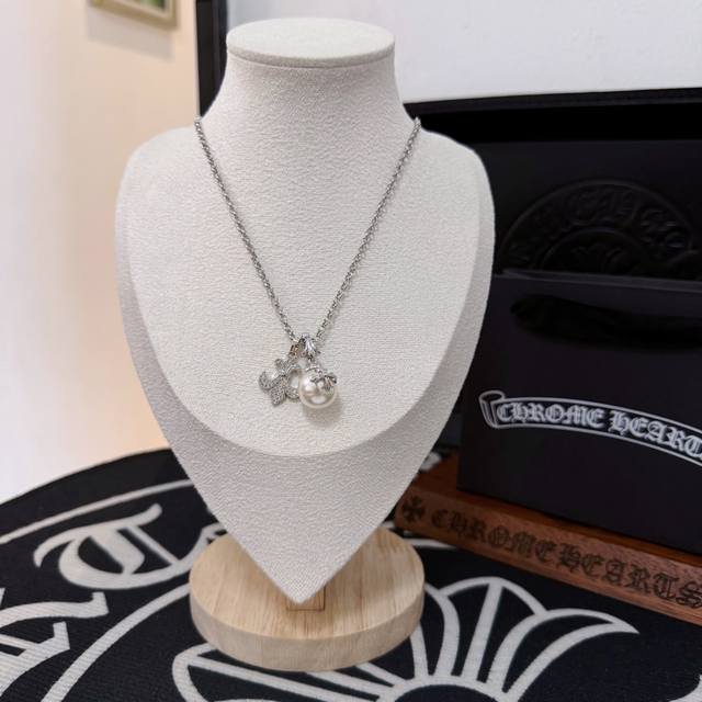 chrome He Rts Chrome Hearts Classic Pearl Necklace Genuine Open Mold Fashiona